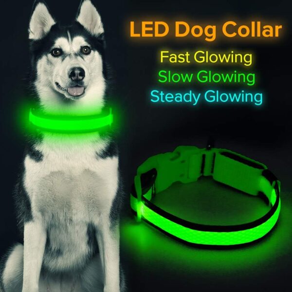 LED Dog Collar, USB Rechargeable Light Up Dog Collar Lights, Adjustable Comfortable Soft Mesh Safety Dog Collar for Small, Medium, Large Dogs(Large, Neon Green) - Image 9