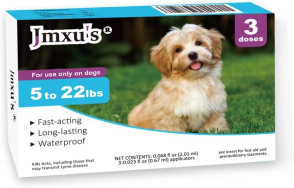 Flea and Tick Prevention for Dogs, Small Dog Flea & Tick Control with Fipronil, Long-Lasting and Fast-Acting Topical Flea & Tick Treatment Drops for Puppies, 5 to 22 lbs, 3 Doses