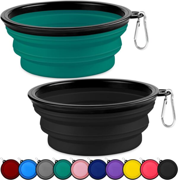 Collapsible Dog Bowls-2 Pack Large Size for Large/Medium Dogs, Dog Travel Water Bowl, Dog Cat Portable Water Bowl, Dog Pet Feeding Watering Dish Outdoor Hiking Parking Traveling with 2 Carabiners