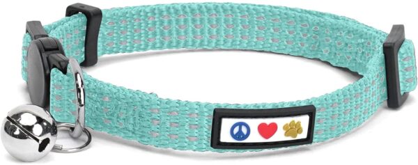 Pawtitas Reflective Cat Collar with Safety Buckle and Removable Bell Cat Collar Kitten Collar Teal Cat Collar