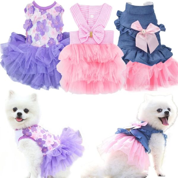 Sebaoyu Dog Dresses for Small Dogs Girl 3 Pack Summer Puppy Clothes Outfit Apparel Female Cute Cat Skirt Pup Tutu Pink Yorkie Clothing Breathable Pet Dress for French Bulldog Chihuahua (AA, X-Small)