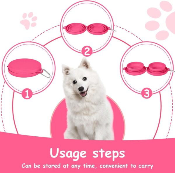 Collapsible Dog Water Bowl 2 in 1 Foldable Pet Food and Water Bowl Portable Cats Dishes with Carabiner Clip for Traveling Hiking Camping Walking (Pink) - Image 5