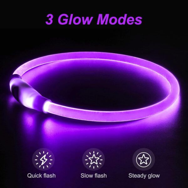 Light Up Dog Collars, Single-Color USB Rechargeable Dlitk LED Dog Collar 1 Count, TPU Cuttable Size Glow Collar for Dogs, Dog Collar Light for Large Medium Small Dogs Walking at Night (Purple) - Image 2