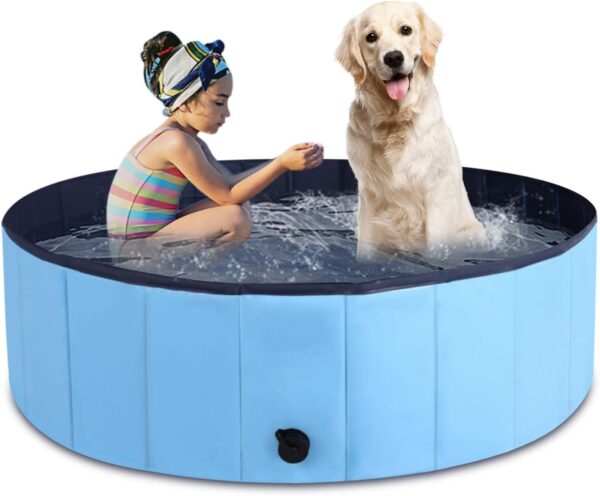 MorTime Foldable Dog Pool Portable Pet Bath Tub Large Indoor & Outdoor Collapsible Bathing Tub for Dogs and Cats (L, 63" x 12")