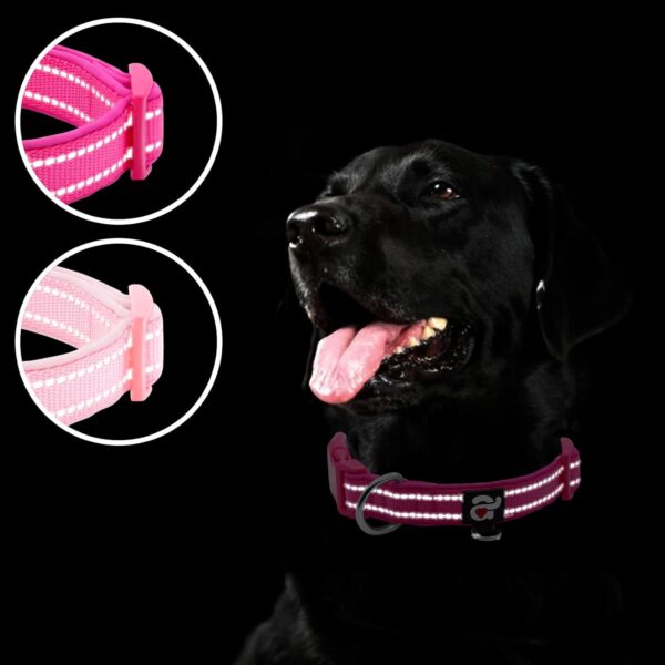 azuza 2 Pack Neoprene Padded Dog Collar for Medium Dogs, Reflective Dog Collar with ID Tag Ring, Adjustable Safe and Comfy Dog Collars,Hot Pink/Pink,M - Image 5