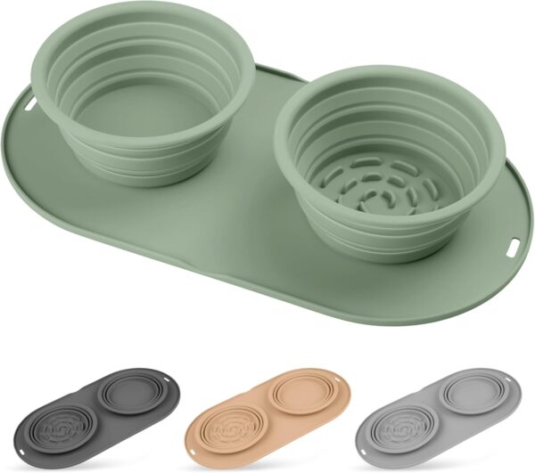 Puppy Dog Bowl,Travel Bowls Dog Food Bowls&Dog Water Bowls,No Spills,Collapsible Double Bowl,Suitable for Small and Medium Sized Dogs(Green)