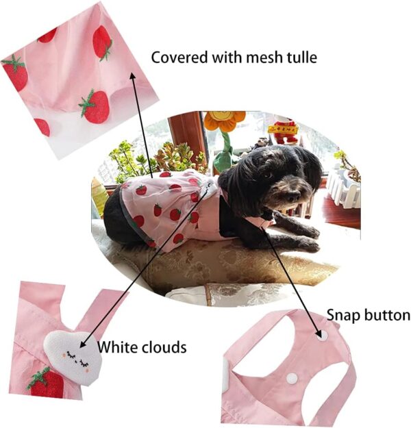 Pink Dog Dress Summer Puppy Clothes for Small Dog Girl Spring Cat Outfit Strawberry Sleeveless Pet Dress for Cat Kitten Chihuahua Pomeranian Yorkie Poodle (X-Small, D) - Image 3