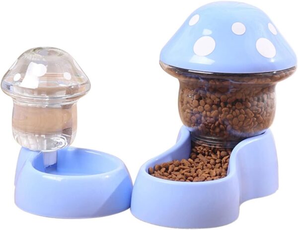 Pets Auto Feeder, Automatic Dog Gravity Food Feeder, Cat Water Dispenser, Mushroom Shape Dog Cat Water Food Container, Pet Food Bowl for Small Medium Dog Pets Puppy Kitten Blue