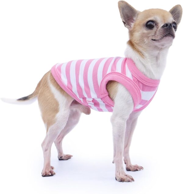 Frienperro Dog Shirt, 2-Pack Dog Clothes for Small Dogs Girl, Breathable Cotton Striped Chihuahua Clothes Boy, Sleeveless Small Pet Puppy Clothes Outfit Cat Tank Top Vest,Green & Pink XS - Image 2