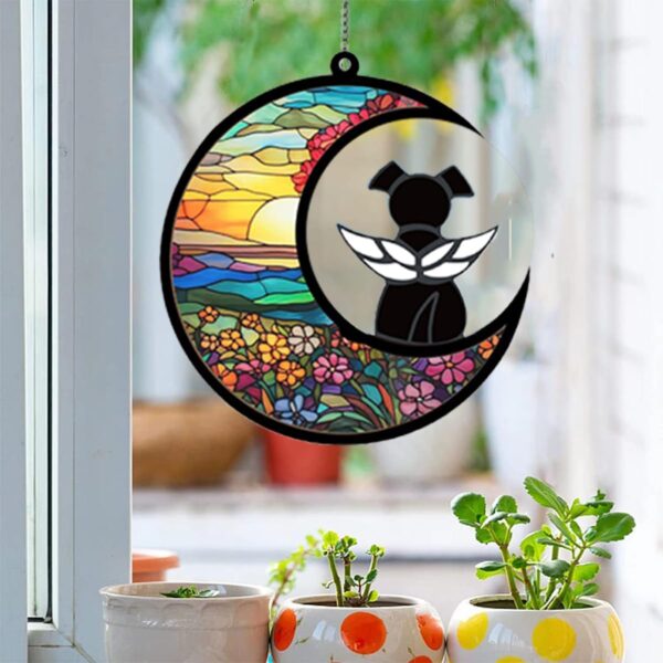 Reinforced Glass Dog Memorial Gifts for Loss of Dog Pet Sympathy Suncatcher Black Angel Dog on Flower Moon Dog Beverage Suncatcher Ornaments Decor Window Wall Sympathy Gift for Dog Lover - Image 4