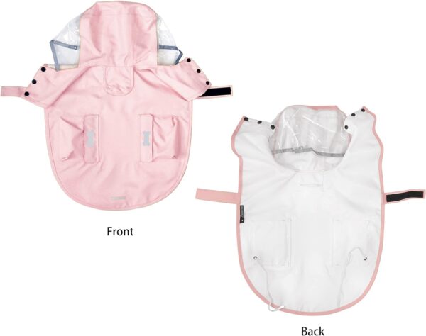 Dog Raincoat,Waterproof Rain Poncho with Hoodie, High Reflective Adjustable Pet Rain Jacket with Leash Hole for Small Medium and Large Dogs (Pink, X-Small) - Image 2