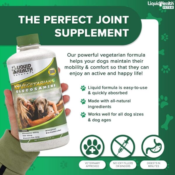 LIQUIDHEALTH 32 Oz K9 Vegetarian Liquid Glucosamine for All Dogs Canines - Chondroitin, MSM, Omega 3, Anti Oxidants Hyaluronic Acid – Joint Health, Dog Vitamins Hip Joint Juice, Joint Oil - Image 2