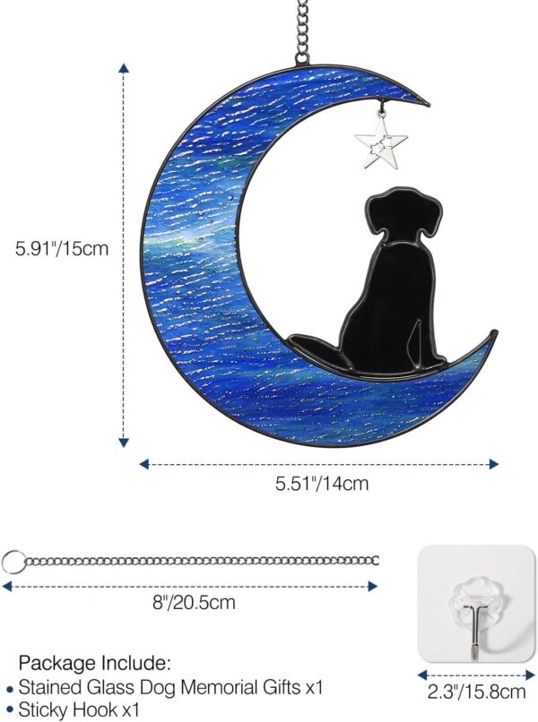 Dog on Moon Suncatchers, Stained Glass Window Hanging Black Dog Ornament Dog Memorial Gifts for Dog Lovers, Stained Glass Dog Decor Suncatchers for Windows Hanging to Remember Loved Dog - Image 5