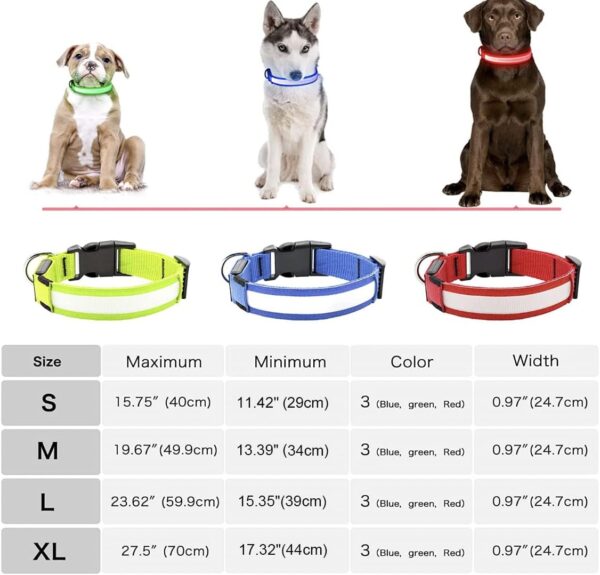 Light Up Dog Collars - USB Rechargeable LED Dog Collar, Adjustable Lighted Pet Collar, Reflective Flashing Dog Collar Lights for Night Walking (Large, Green) - Image 3