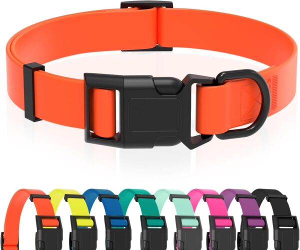 Waterproof Dog Collar, Easy to Clean Rubber Dog Collars with Quick Release Buckle Fits Small Medium or Large Dogs (Orange, M < 11.8-18.5 inch)