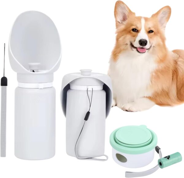 Pet Kit: 550Ml Soft Silicone Collapsible Water Bottle and 3-in-1 Dispenser (dirt bags/kibble container/eating cup) for walking with your pet