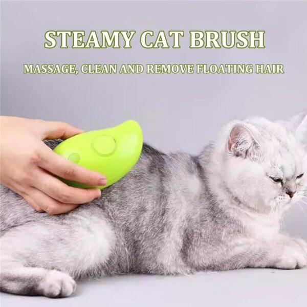 Steamy Cat Brush,3 In1 Spray Cat Brush, Self Cleaning Cat Steamy Brush, Cat Steamy Brush for Massage, Cat Grooming Brush for Removing Tangled and Loose Hair (Green) - Image 2