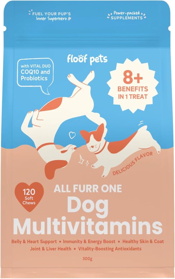 8 in 1 Dog Multivitamin Treats - 120 Chews - Vitamin Supplement Treats with Probiotics for Comprehensive Canine Health - Formulated with Alaskan Salmon Oil, Glucosamine, and CoQ10