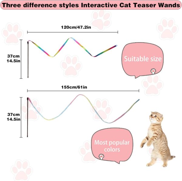 Cat Wand Toys, Interactive Kitten Toys for Indoor Cats,Colorful Cat Teaser Wand String for Cat Kitten Exercise Cat Stick Toy Cat Charmer-2Pcs - Image 2