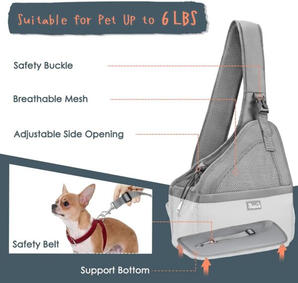 SlowTon Pet Dog Sling Carrier, Hands Free Hard Bottom Papoose Small Animal Puppy Up to 6 lbs Travel Bag Tote Breathable Mesh Support Adjustable Padded Strap Pocket Safety Belt Machine Washable - Image 2