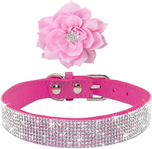 Cute Dog Collar with Bling Rhinestone, Fancy Crystal Diamond Glitter Pretty Jewel Soft Cat Collars for Small Medium Large Breed Dogs Girl Female Pet Puppy Kitten Terrier (S, Hot Pink2) - Image 4