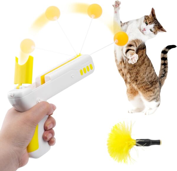 Juome Interactive Cat Toy Ball Launcher, Cat Feather Toy Shooter, Cat Ball Toys Shooting, Cat Toys for Bored Indoor Cats