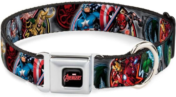 Buckle-Down Seatbelt Buckle Dog Collar - Marvel Avengers Superhero/Villain Poses - 1" Wide - Fits 9-15" Neck - Small