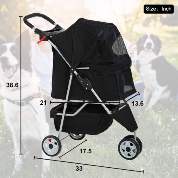 BestPet 3 Wheels Pet Stroller Dog Cat Cage Jogger Stroller for Medium Small Dogs Cats Travel Folding Carrier Waterproof Puppy Stroller with Cup Holder & Removable Liner,Black - Image 7