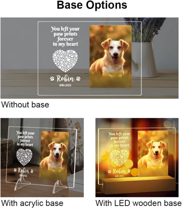 Personalized Dog Memorial Gifts for Loss of Dog, Pet Memorial Gifts for Dog Cat, Personalized Night Light Dog Memorial Photo Plaque (A - Dog Cat) - Image 5