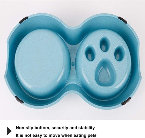 Tineer Double Pet Dog Slow Feeder Bowl,Stainless Steel Anti-Choke Puppy Food and Water Feeder for Dogs Cats (Blue) - Image 4