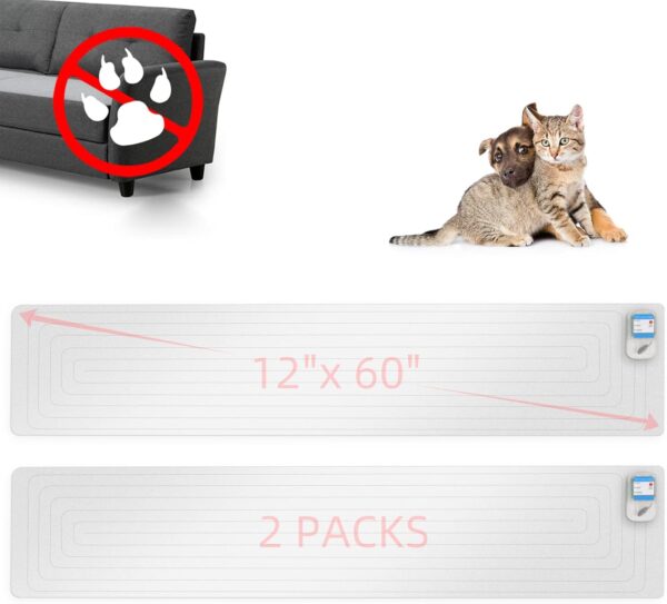 Scat Shock Mats for Dogs 2 Packs, Indoor 60"x12" Pet Shock Mat for Dogs and Cats, Electronic Training Mat Keep Pets Off Furniture, Safe Dog Repellent Mat with 3 Training Modes, Sofa Couch Protector