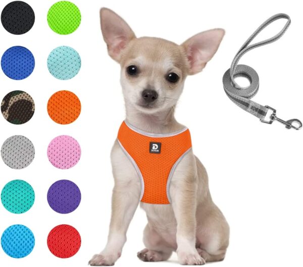 Puppy Harness and Leash Set - Dog Vest Harness for Small Dogs Medium Dogs- Adjustable Reflective Step in Harness for Dogs - Soft Mesh Comfort Fit No Pull No Choke (S, Orange)