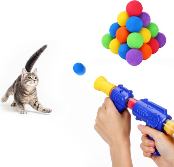 24 Pcs Cat Toy Balls with Launcher Gun, Cat Ball Catch Toy for Foam Ball Shooting Games, Funny Interactive Kitten Toys for Indoor & Outdoor Cats Self Play, Plush Fuzzy Balls for Training and Playing