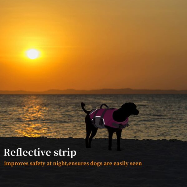 Dog Life Jacket, Reflective & Adjustable Dog Life Vest with Rescue Handle for Swimming and Boating, Ripstop Pet Safety Life Preserver for Small, Medium and Large Dogs Pink - Image 4