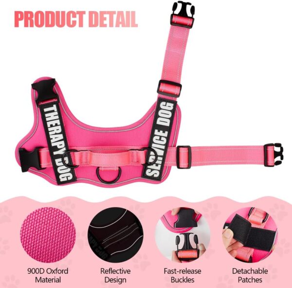 Dog Vest Harness and Leash Set, Animire Reflective Service Dog Vest with 10 Patches, 3 Rings No Choke Pet Vest for Leash Placement, in Training Dog Harness for Small Medium Large Dogs(Hot Pink,M) - Image 3