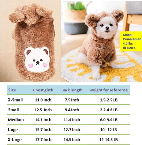 ANIAC Small Dog Winter Coat for Puppy Warm Fleece Hoodies Cute Bear Design Pet PJS Jumpsuit Soft Cold Weather Clothes for Cats Chihuahua Yorkie Poodle Teddy (X-Small, Brown) - Image 5