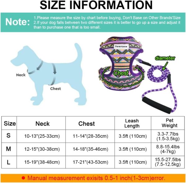 Forestpaw Adjustable Puppy Harness,Multi-Colored Stylish Dog Walking Vest Harness and Leash Set- Soft Mesh Padded No Pull Dog Harness for Small Dogs,Purple,Fits Chest 11-14" - Image 3