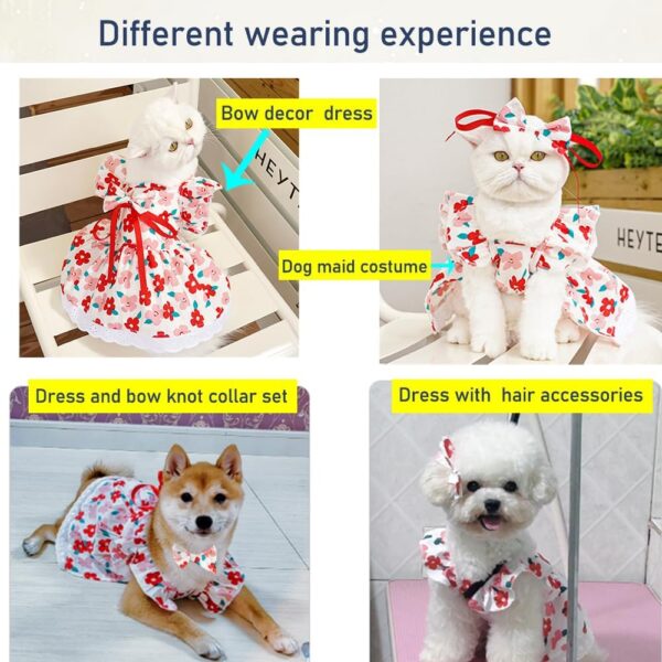 ANIAC Floral Dog Dress with D-Ring Dog Dresses for Small Dogs Girl Bow Cat Dress for Cat only Dog Outfit Summer Puppy Clothes for Chihuahua Yorkie dachshund Pomeranian (Small, Floral) - Image 4