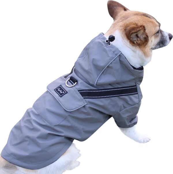 JoyDaog Premium Dog Raincoat with Hood for Extra Small Dogs,Outdoor Sports Waterproof Dog Rain Jacket,Puppy Raincoat with Pockets,Grey XS - Image 3