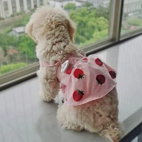 Pink Dog Dress Summer Puppy Clothes for Small Dog Girl Spring Cat Outfit Strawberry Sleeveless Pet Dress for Cat Kitten Chihuahua Pomeranian Yorkie Poodle (X-Small, D) - Image 4