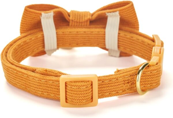 Cotton Breakaway Cat Collar with Bow Tie and Bell, Adjustable Cute Soft Corduroy Kitten Collars for Girl and Boy Cats,Orange - Image 6