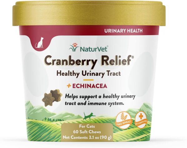 NaturVet Cranberry Relief Plus Echinacea for Cats, 60 ct Soft Chews, Made in The USA with Globally Source Ingredients