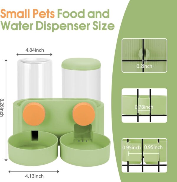 Hanging Automatic Pet Food Bowl Water Dispenser, 1L Auto Gravity Cat Feeder and Waterer Set Kennel Feeding Watering Station Crate Feeder Dish for Rabbit Puppy Cats Ferret (Green) - Image 2