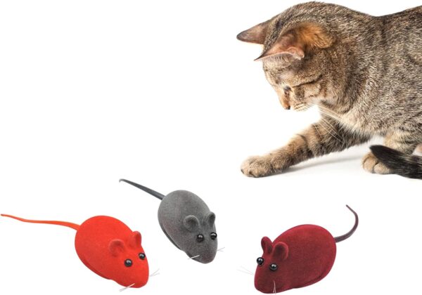 Andiker 3Pcs Cat Mouse Toy, Flocking Squeaking Mouse Cat Toy 3 Random Colors Soft Small Cat Toys for Indoor Cats Interactive Cat Toy for Cats and kitten to Catch and Bit (3pcs)