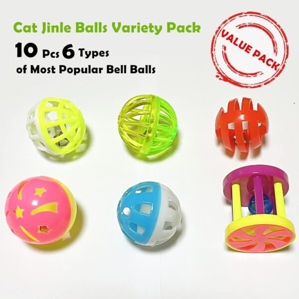 Cat Jingle Balls Toys 10Pcs 6 Styles for Indoor Cats - Plastic Lattice Cat Balls with Bells Kitten Rattle Toy, Gift Box and 1.5" - Image 2