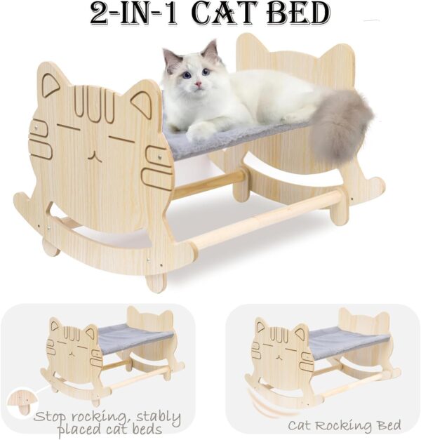 Cat Bed with Two Covers, Cat Hammock Bed with Two Usage Methods, Wooden Elevated Cat Bed, Removable Washable Small Dog Bed, Raised Cat Bed - Image 5