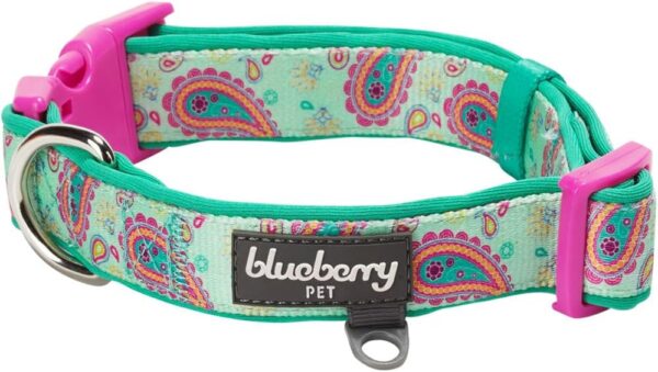 Blueberry Pet 5 Patterns Soft & Comfy Paisley Flower Print Neoprene Padded Adjustable Dog Collar, Emerald Green, Small, Neck 12"-16"