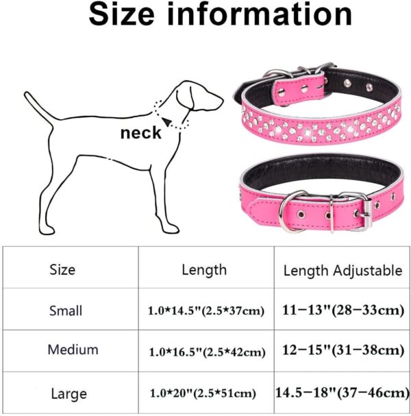 Rhinestone Dog Collar, Adjustable Cute Dazzling Sparkling Soft Leather Dog Collar Crystal Diamond Pet Dog Puppy Collar (L, Hot Pink) - Image 2