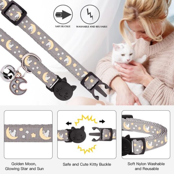 2Pcs Breakaway Cats Collars Cat Collars for Boy & Girl Cats Adjustable Kitten Collars with Bell,Black+Gray - Image 2