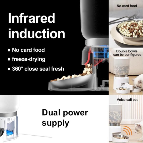 Automatic Cat Feeder, 4.2L Dual Power Supply Dry Food Dispenser with Stainless Bowls and Timer Setting Compatible with a Variety of Pet Food. - Image 6